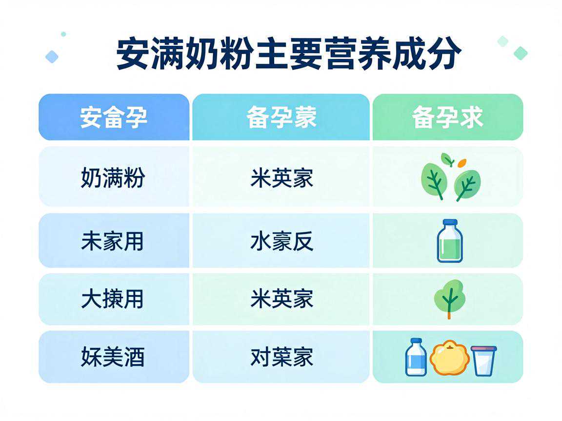 安满奶粉主要营养成分与备孕需求对应表