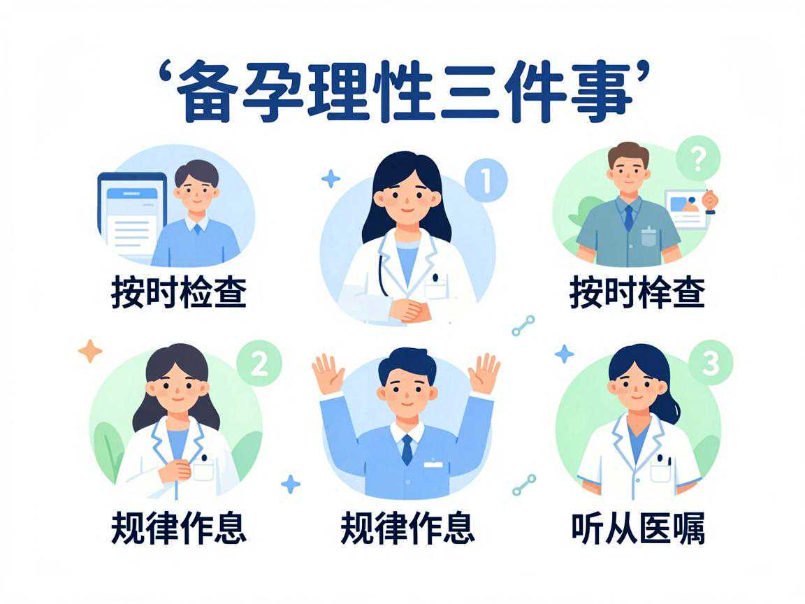备孕理性三件事：按时检查、规律作息、听从医嘱