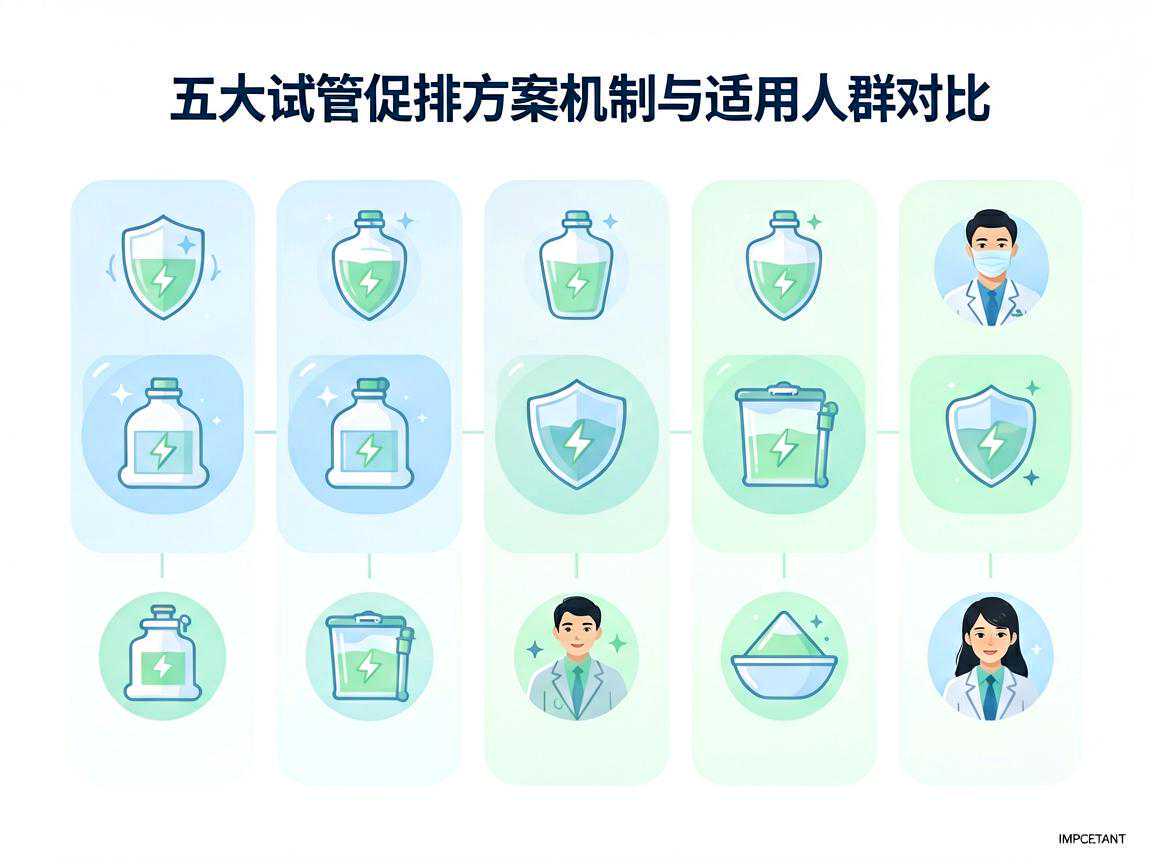 五大试管促排方案机制与适用人群对比图