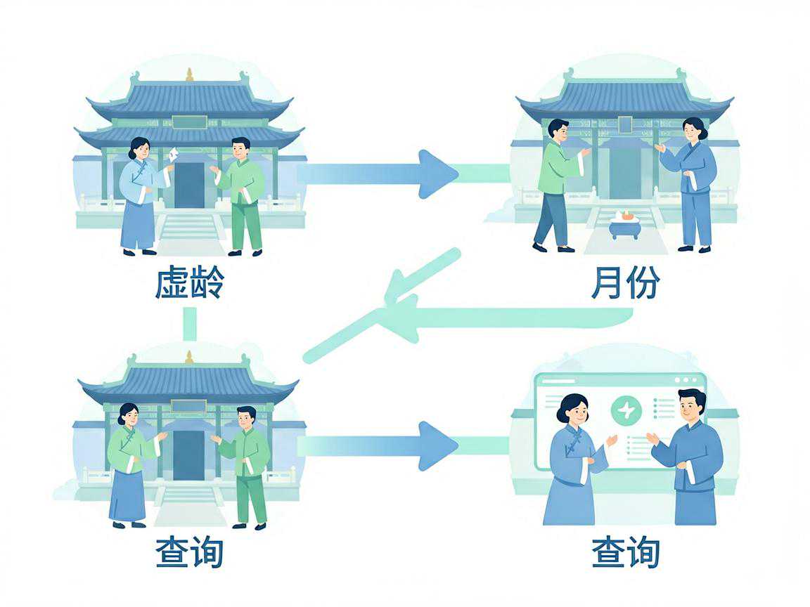 清宫图推算4步流程图：虚龄→月份→查询→结果