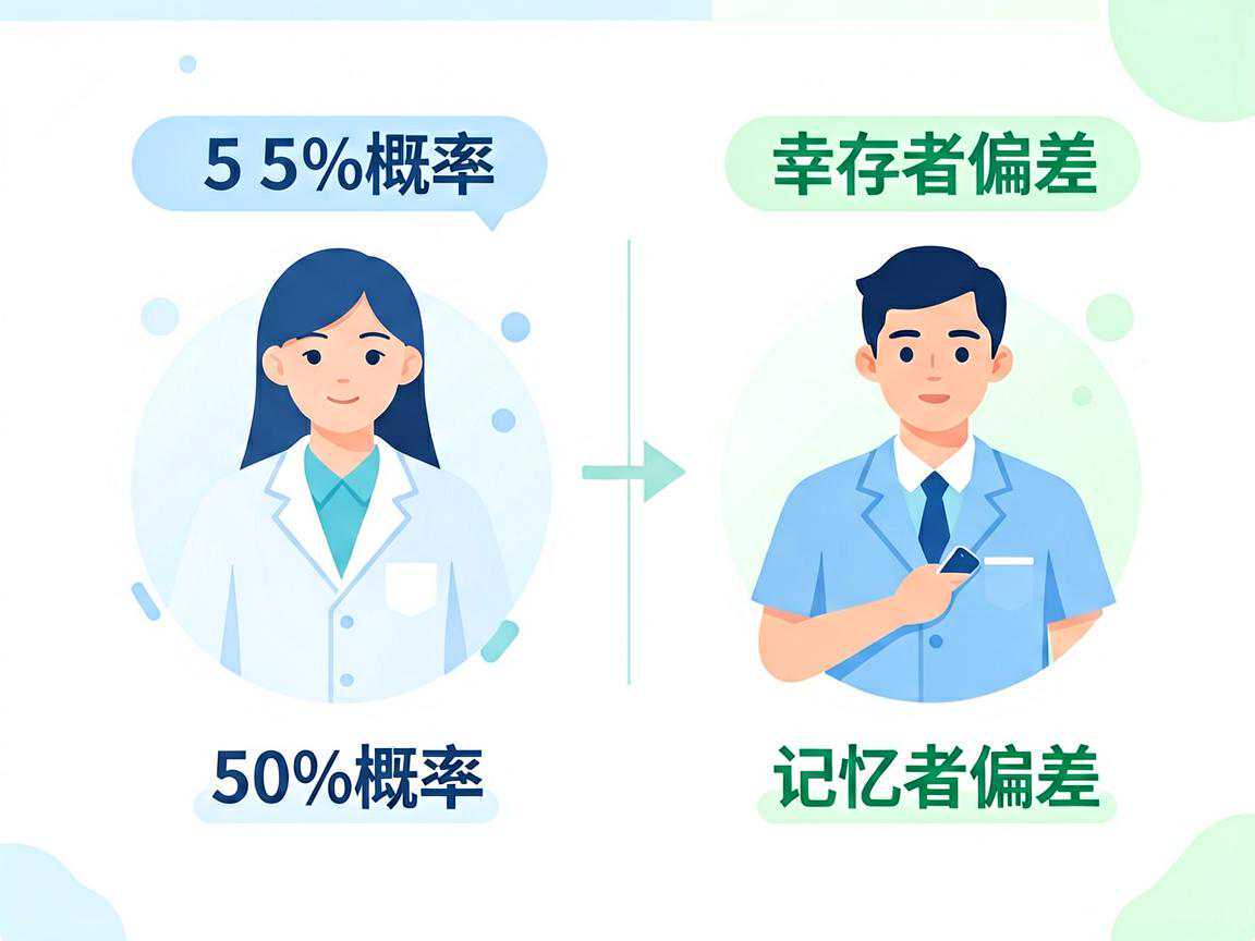 50%概率与幸存者偏差、记忆偏差示意信息图