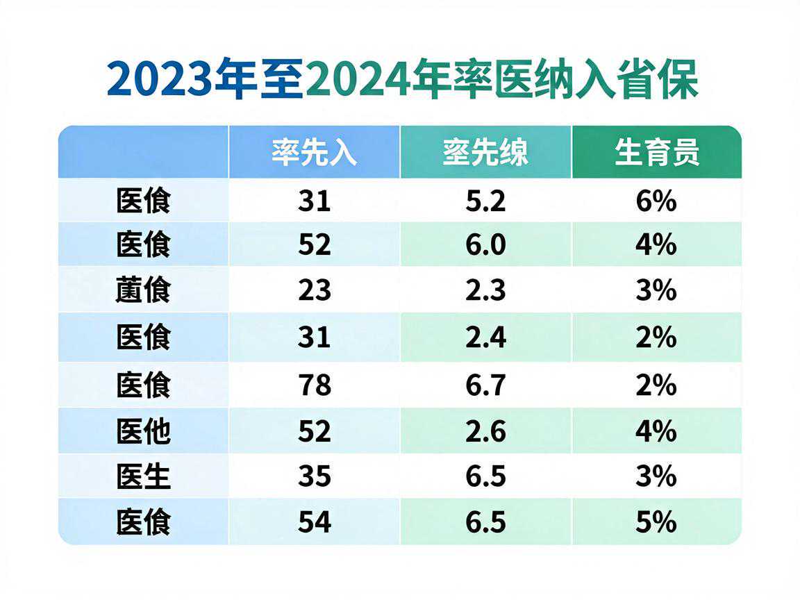 2023年至2024年上半年率先纳入医保的省市对比表