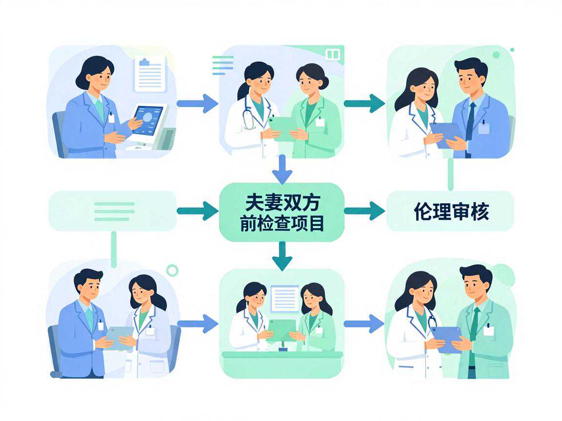 夫妻双方前期检查项目与伦理审核流程示意