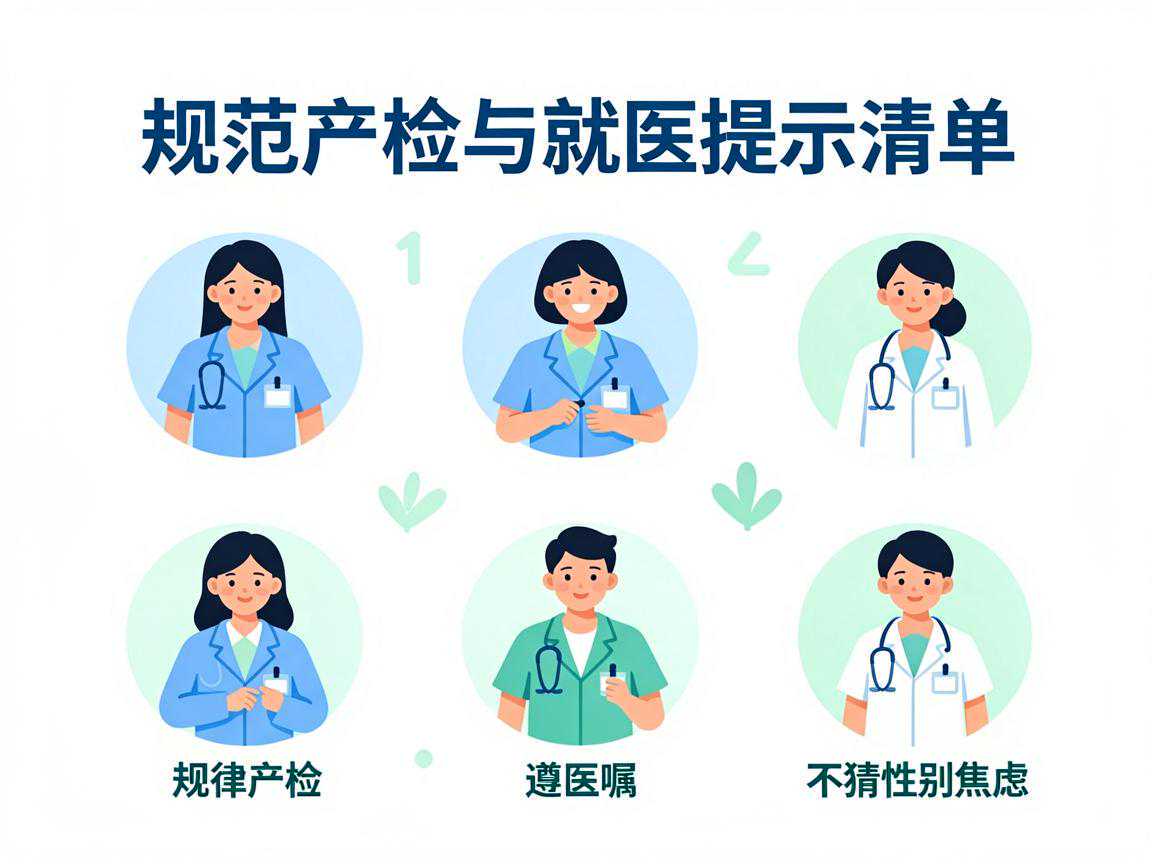 规范产检与就医提示清单图:规律产检,遵医嘱,不猜性别焦虑