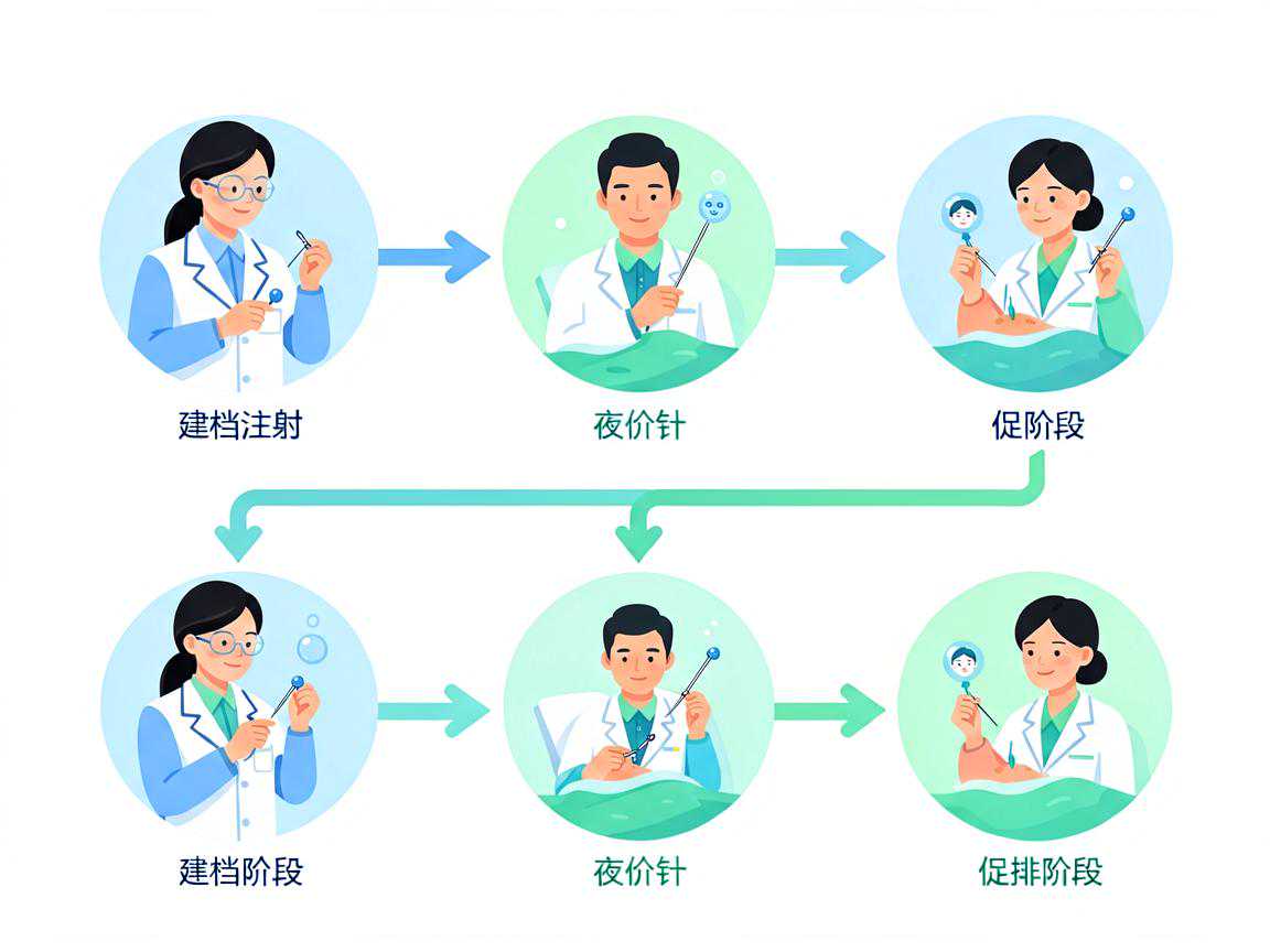 促排阶段流程示意:建档注射到夜针取卵时间线