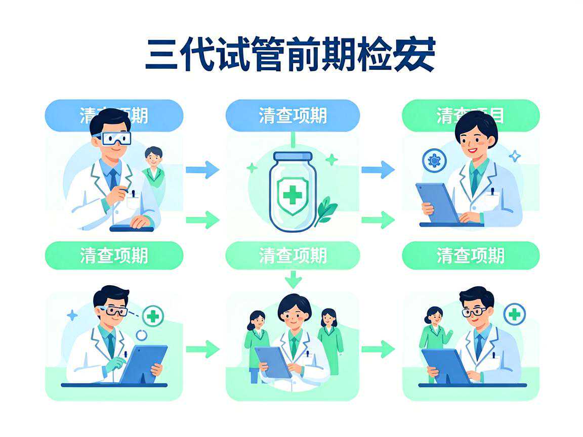 三代试管前期检查项目与时间安排示意图