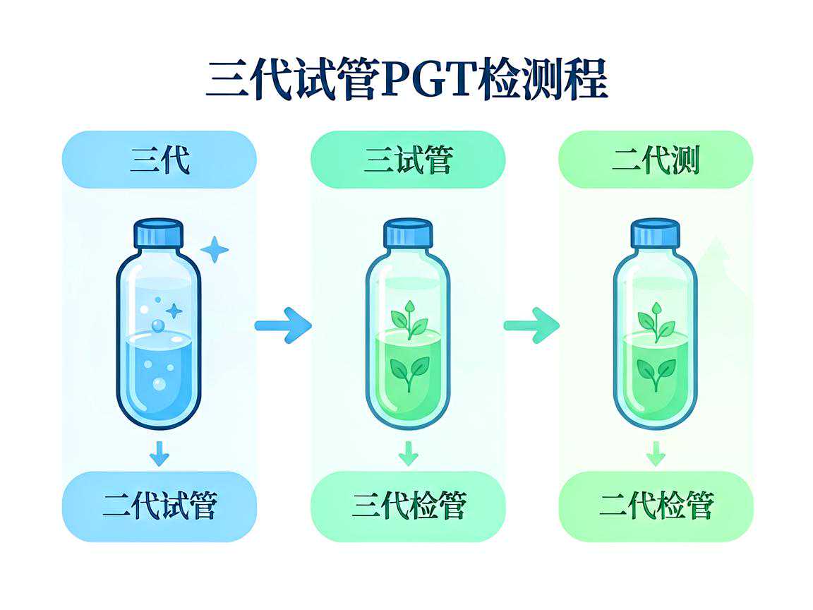 三代试管PGT检测流程与一代二代对比示意图