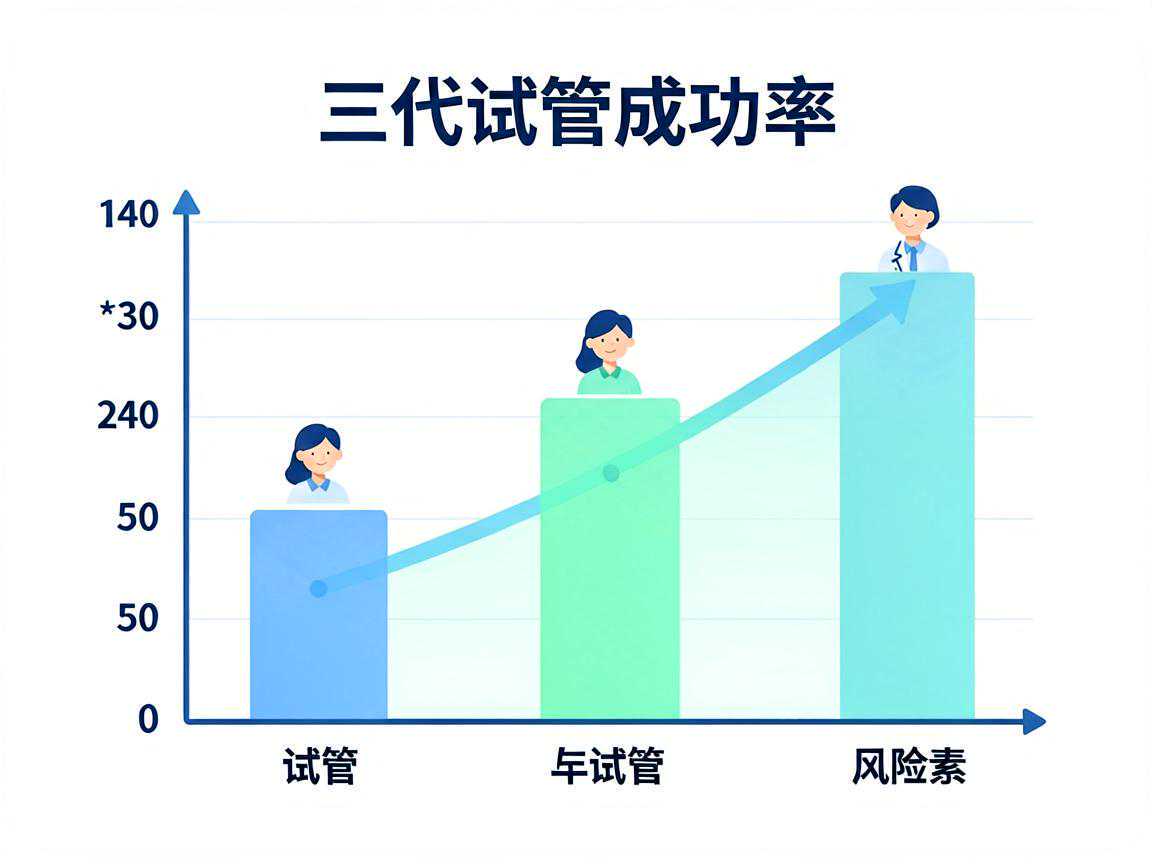 三代试管成功率随年龄变化与风险因素示意图