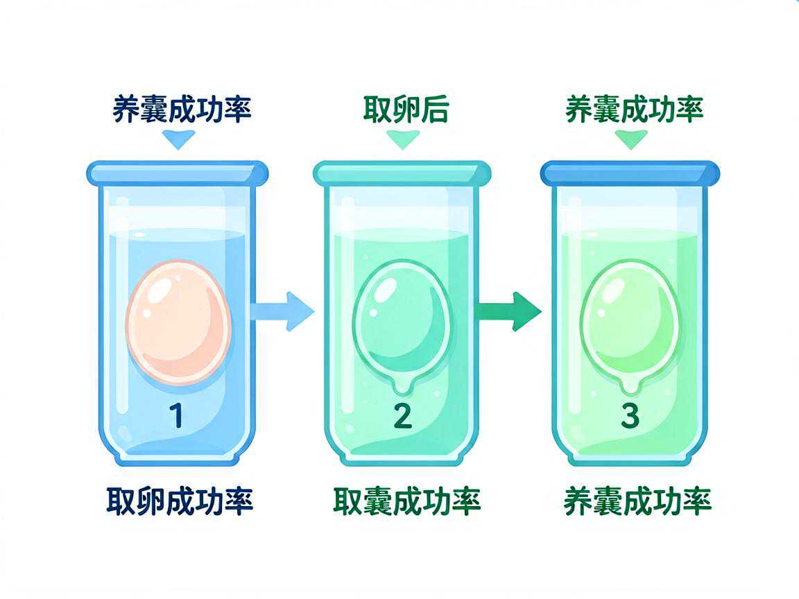 取卵后胚胎培养与养囊成功率示意