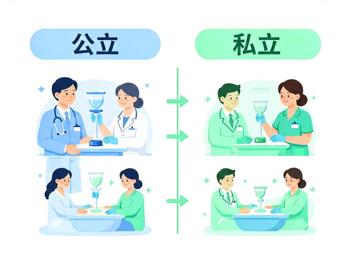 公立与私立试管各环节等待时间对比示意图