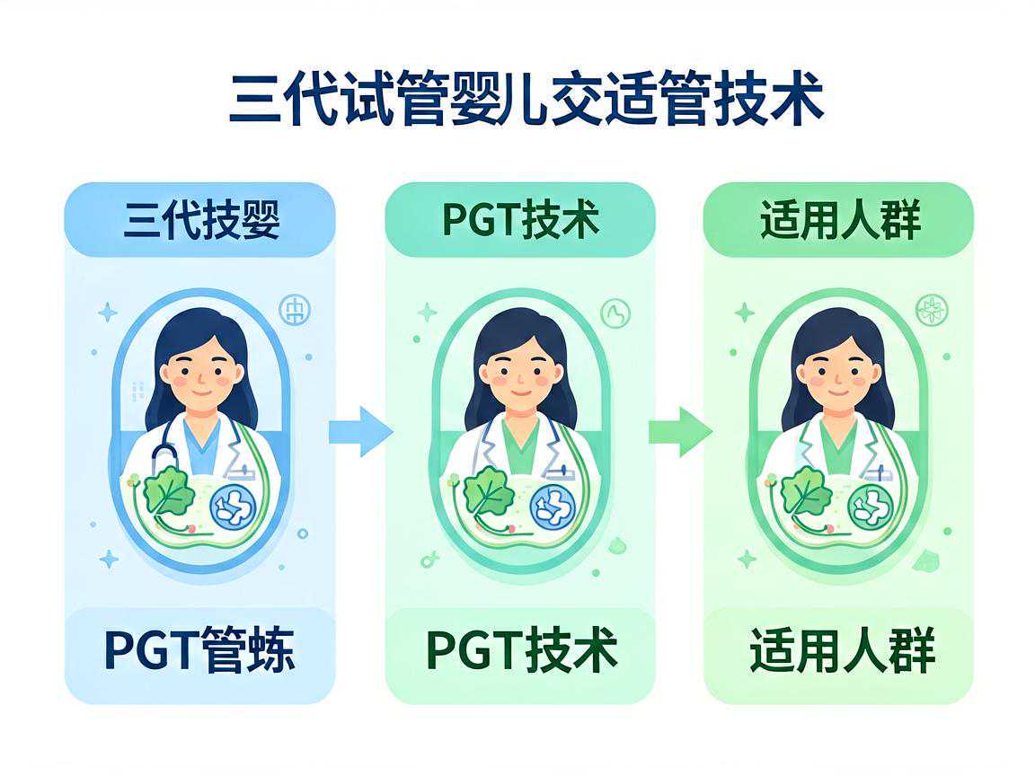 三代试管婴儿PGT技术分类与适用人群示意图