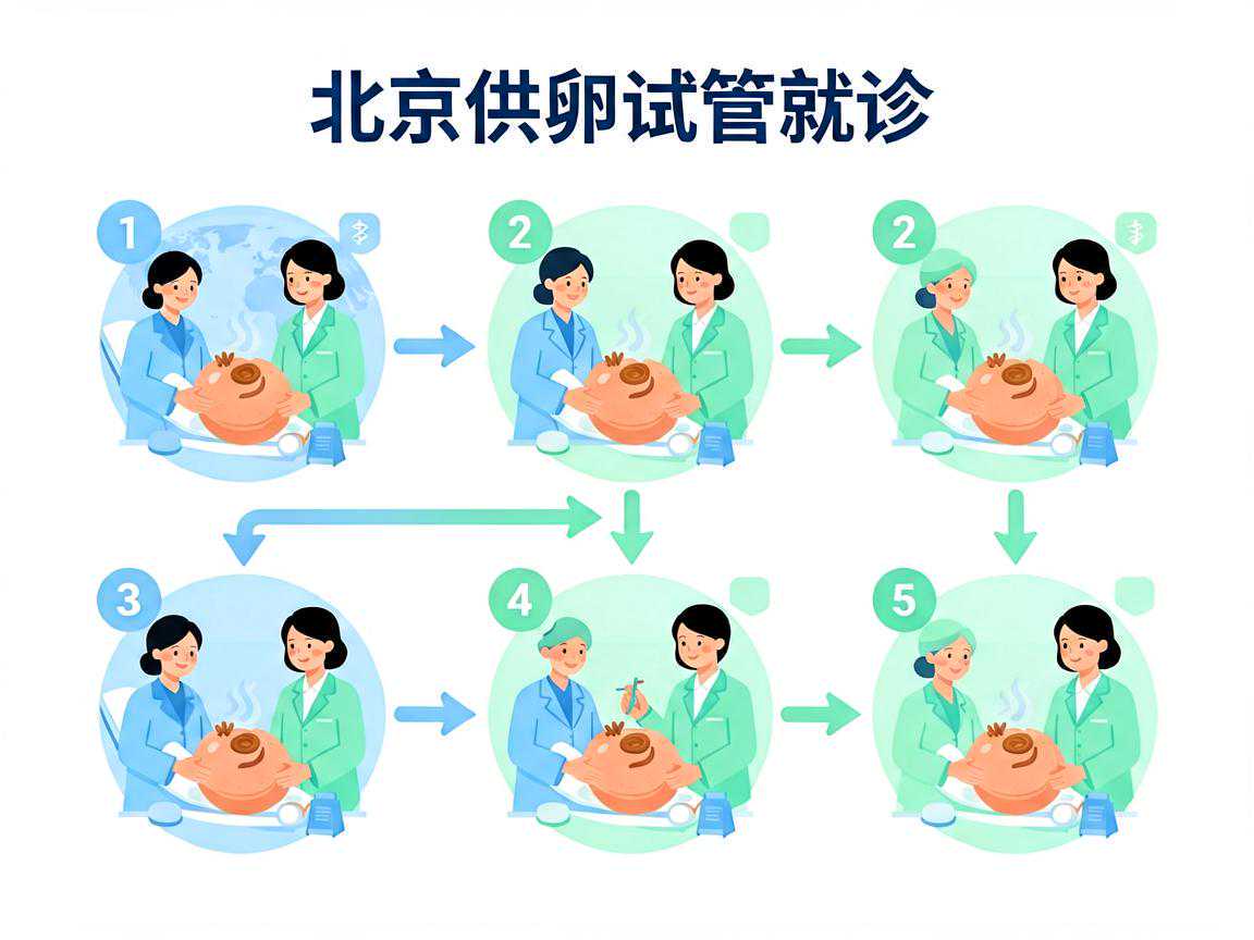 北京供卵试管就诊流程六步骤示意图