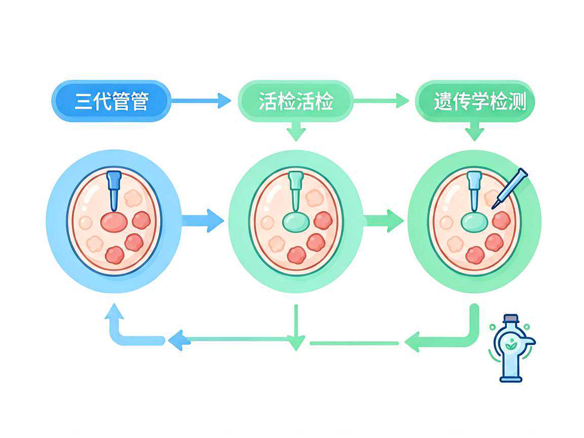 三代试管胚胎活检取样与遗传学检测流程示意图