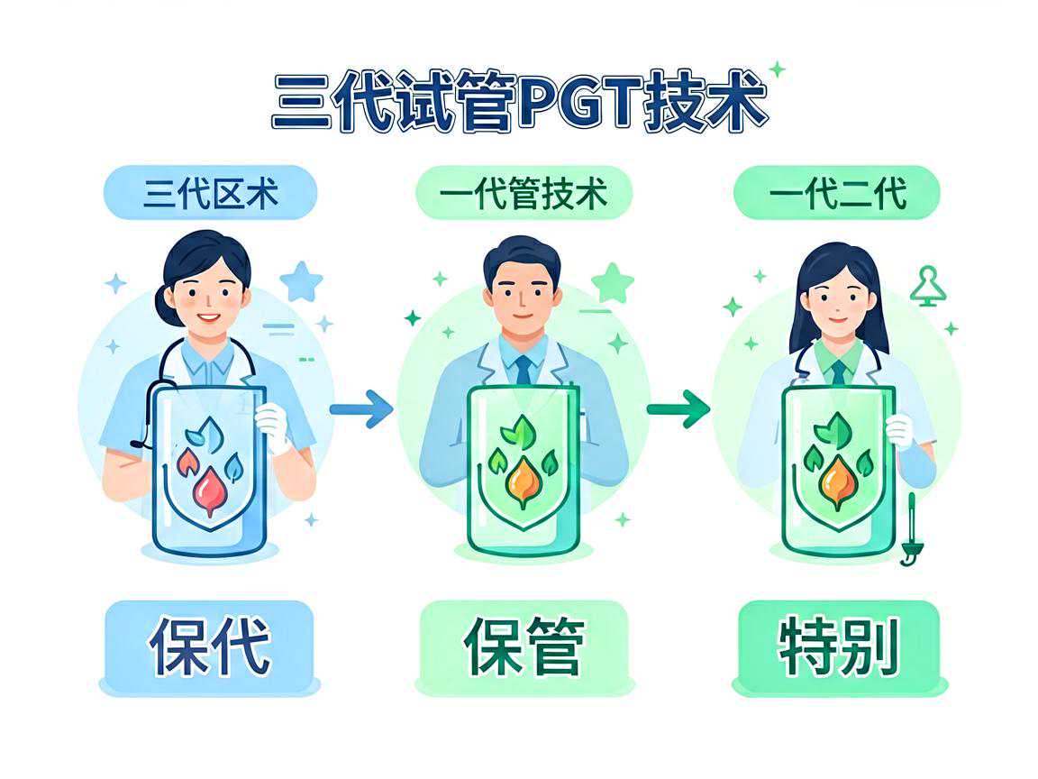 三代试管PGT技术与一代二代区别示意图