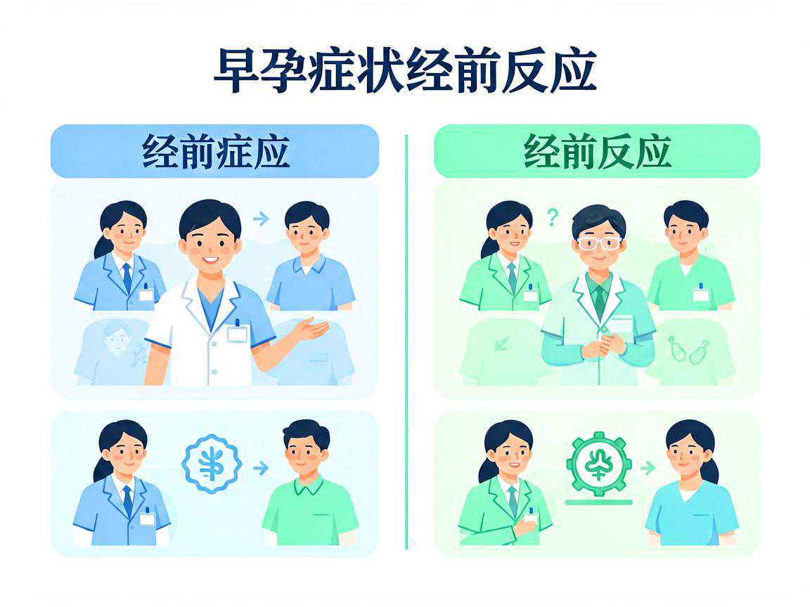 早孕症状与经前反应的对比要点示意图