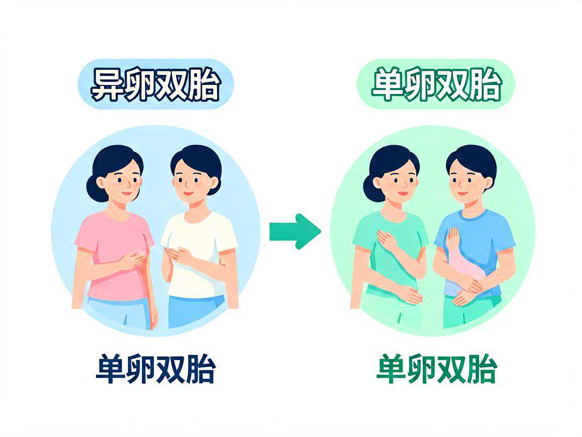 异卵双胎与单卵双胎形成机制示意