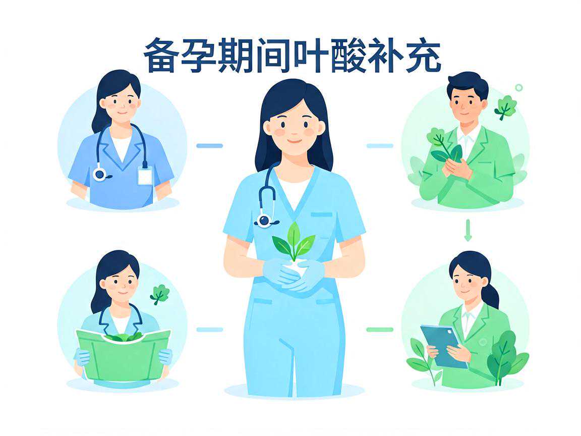 备孕期间叶酸补充与均衡饮食建议示意