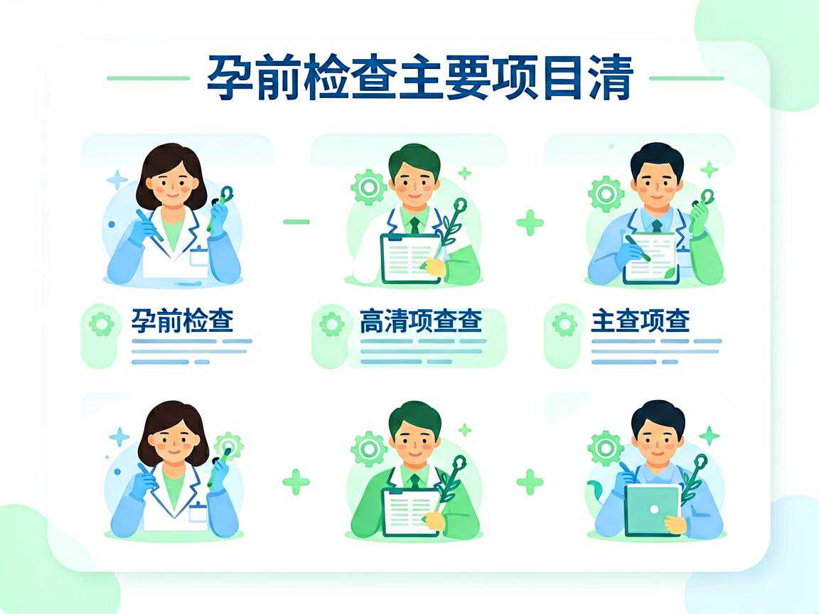 孕前检查主要项目清单示意图