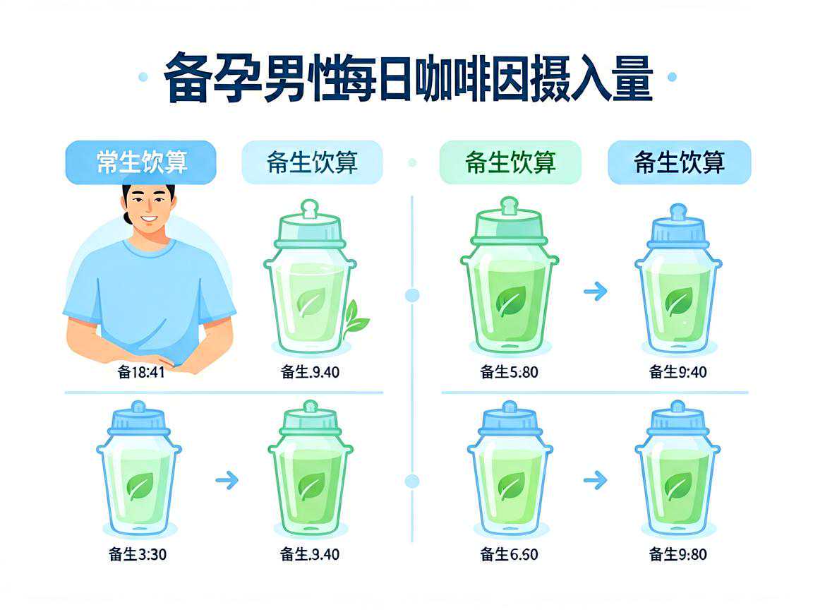备孕男性每日咖啡因摄入量与常见饮品换算示意