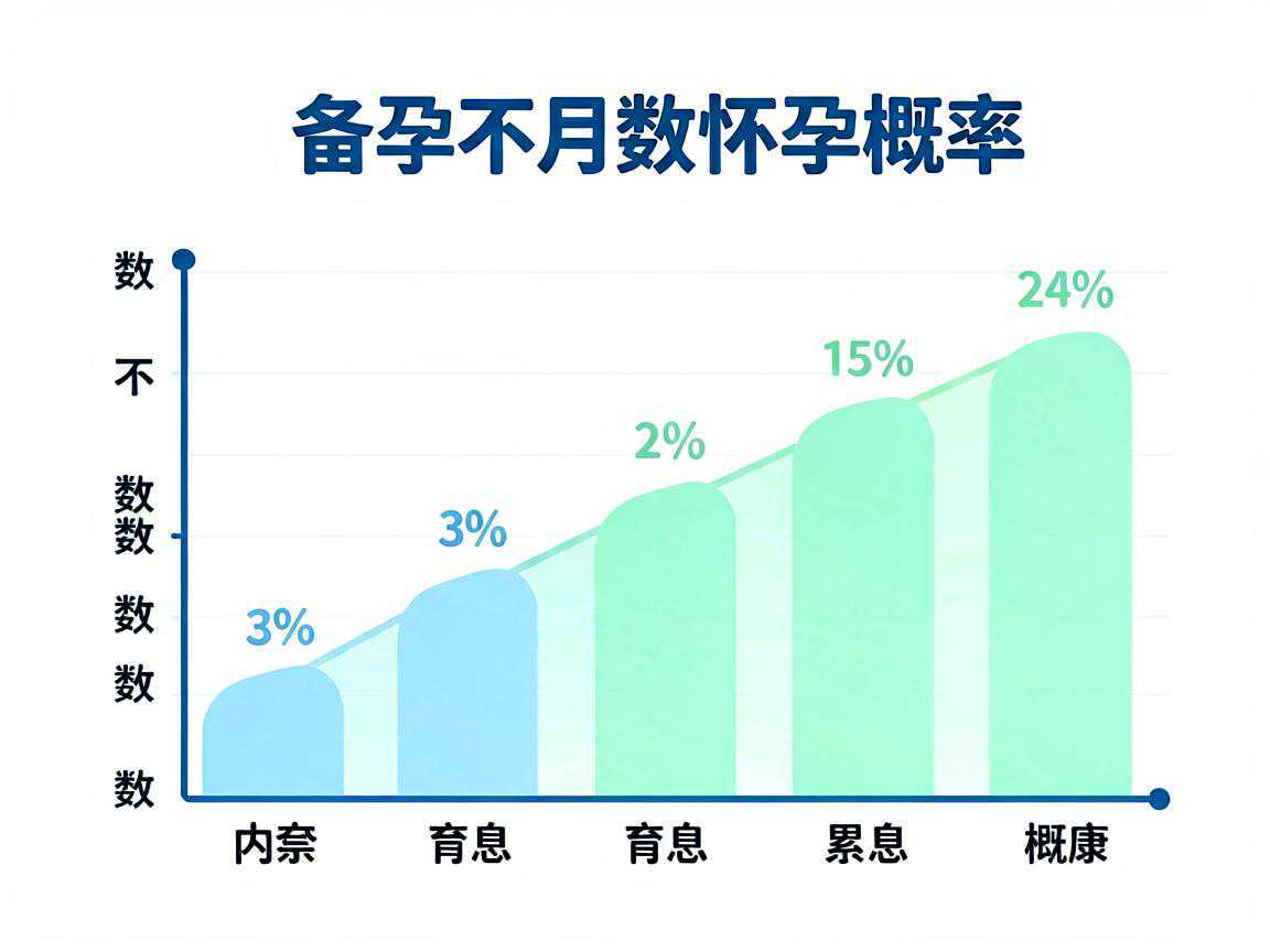 备孕不同月数的怀孕概率累积示意图