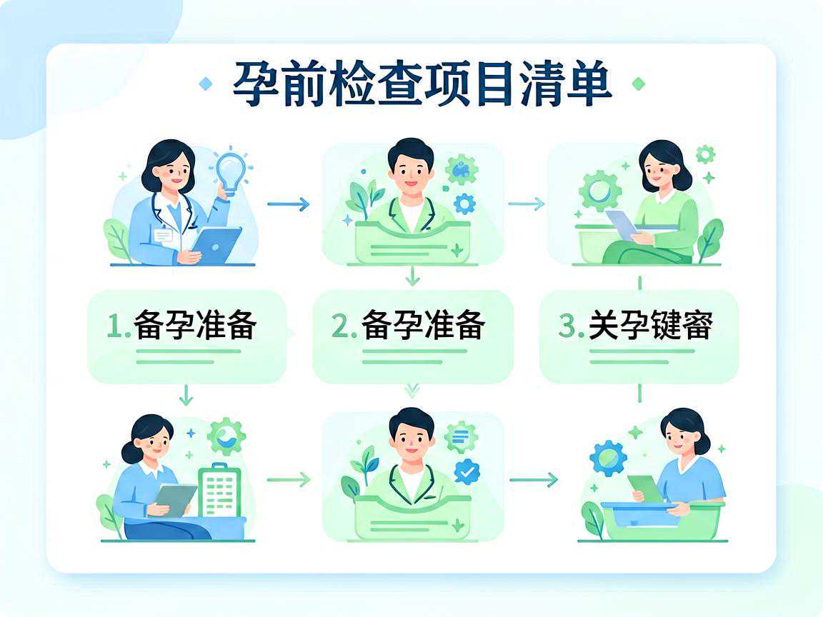 孕前检查项目清单示意图含备孕准备关键词