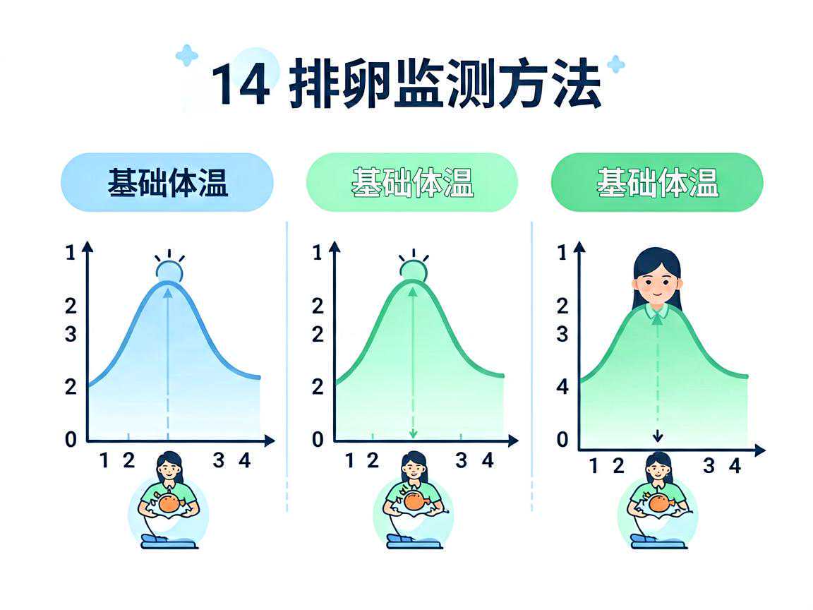 三种排卵监测方法对比示意,含基础体温曲线