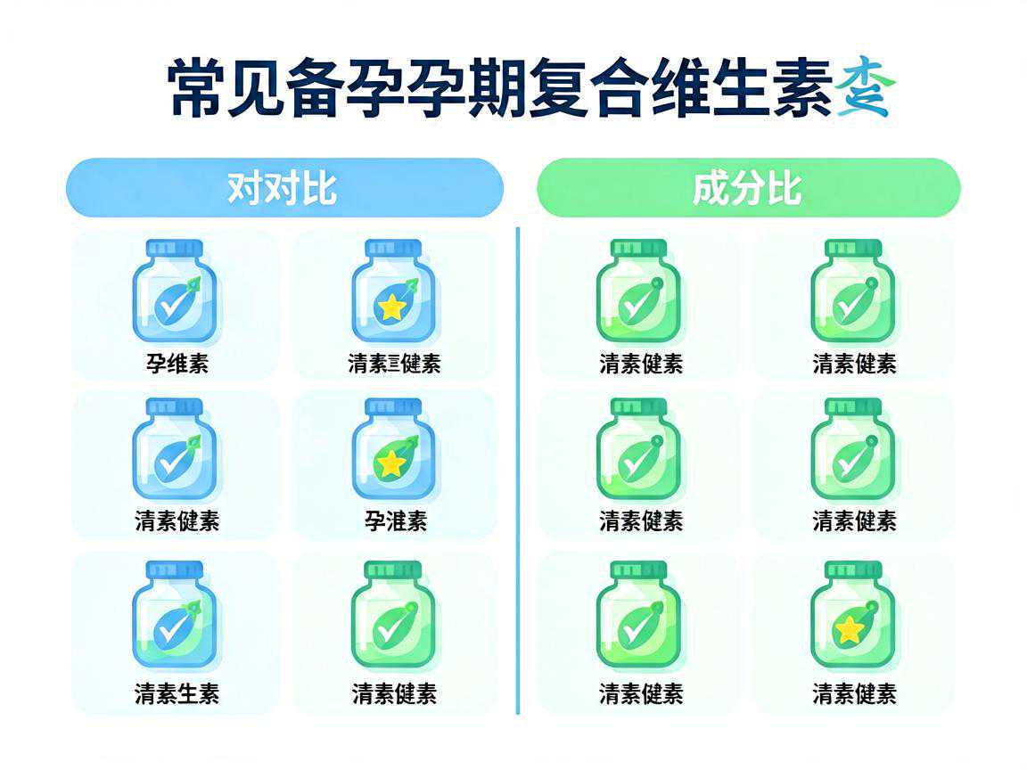 常见备孕孕期复合维生素品牌成分对比图