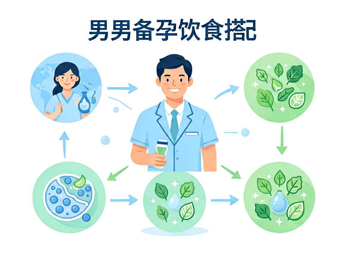 男性备孕饮食搭配与精子营养素来源示意图