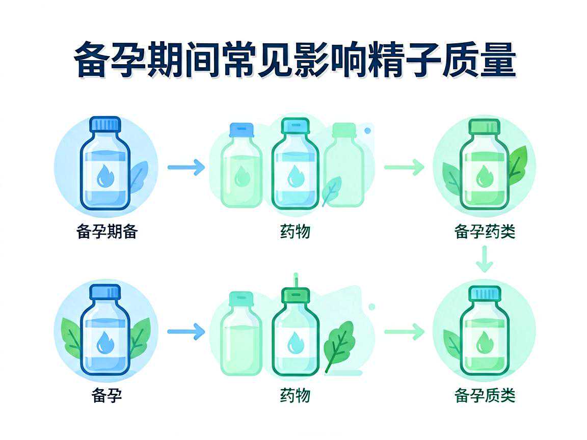 备孕期间常见影响精子质量的药物分类示意图