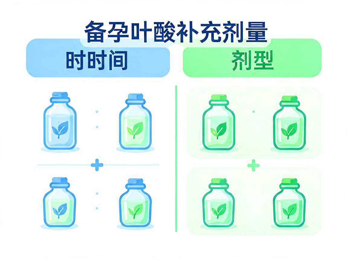 备孕叶酸补充剂量时间与剂型对比示意图