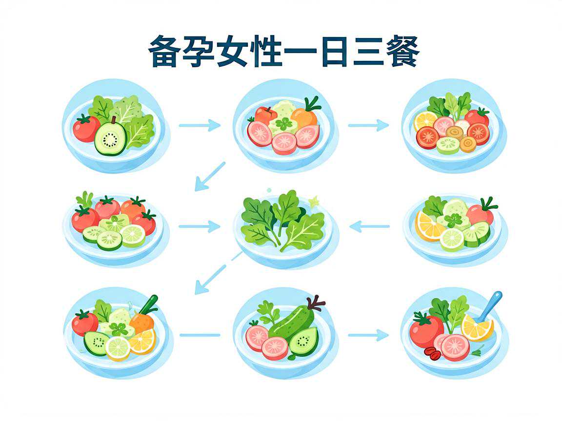 备孕女性一日三餐健康饮食搭配示意图