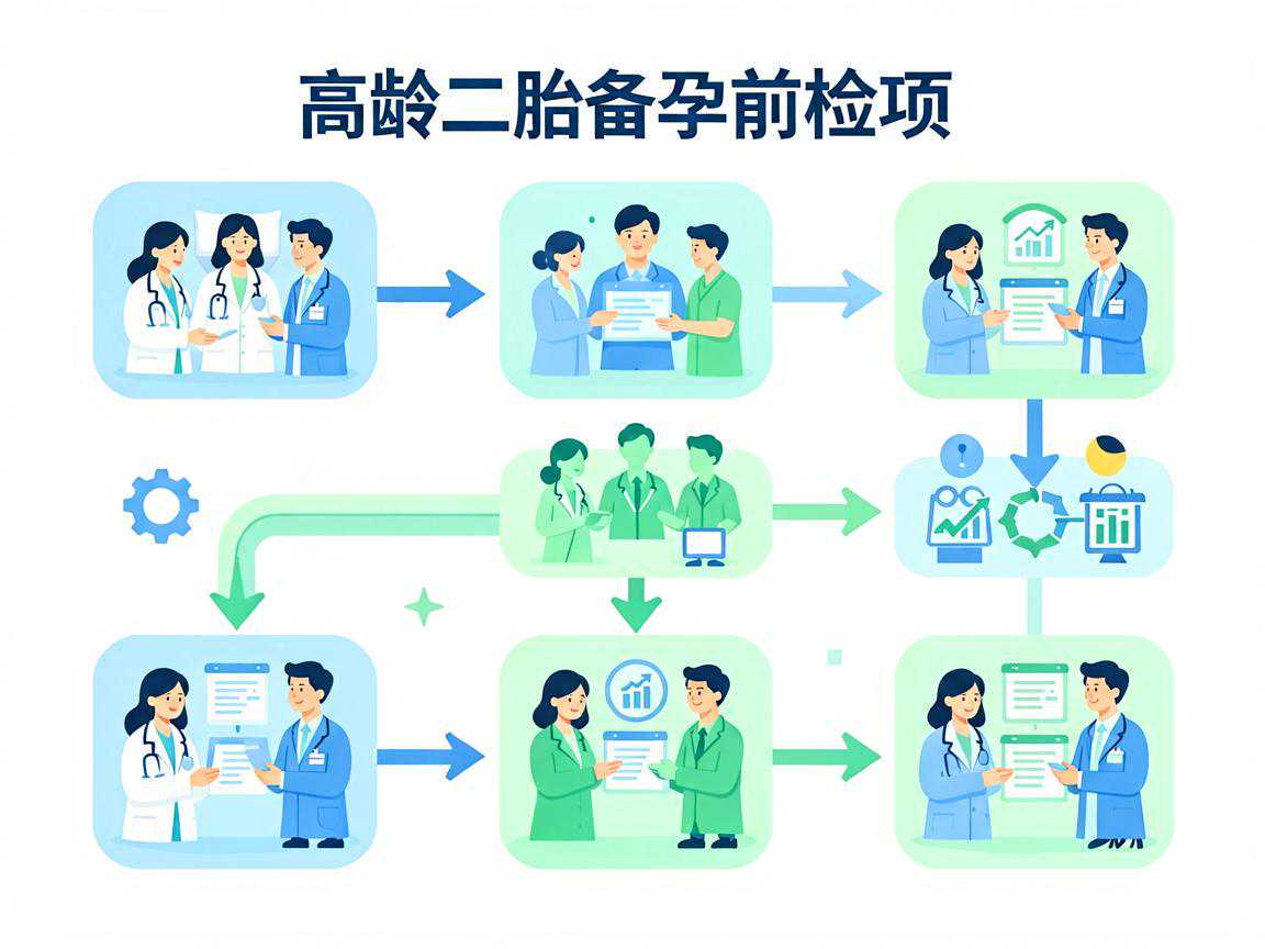 高龄二胎备孕前检查项目与生育力评估流程图