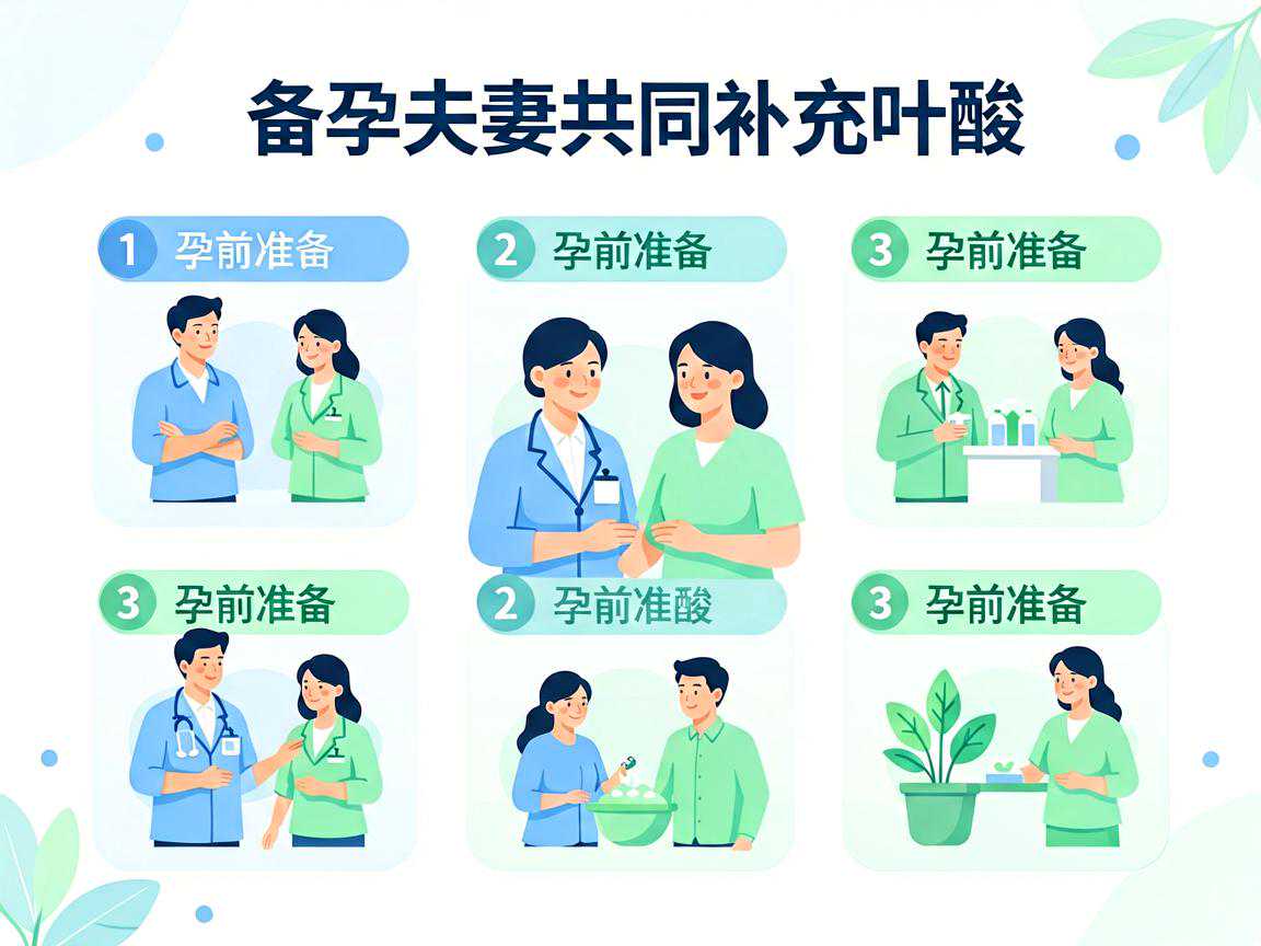 备孕夫妻共同补充叶酸与孕前准备清单示意图