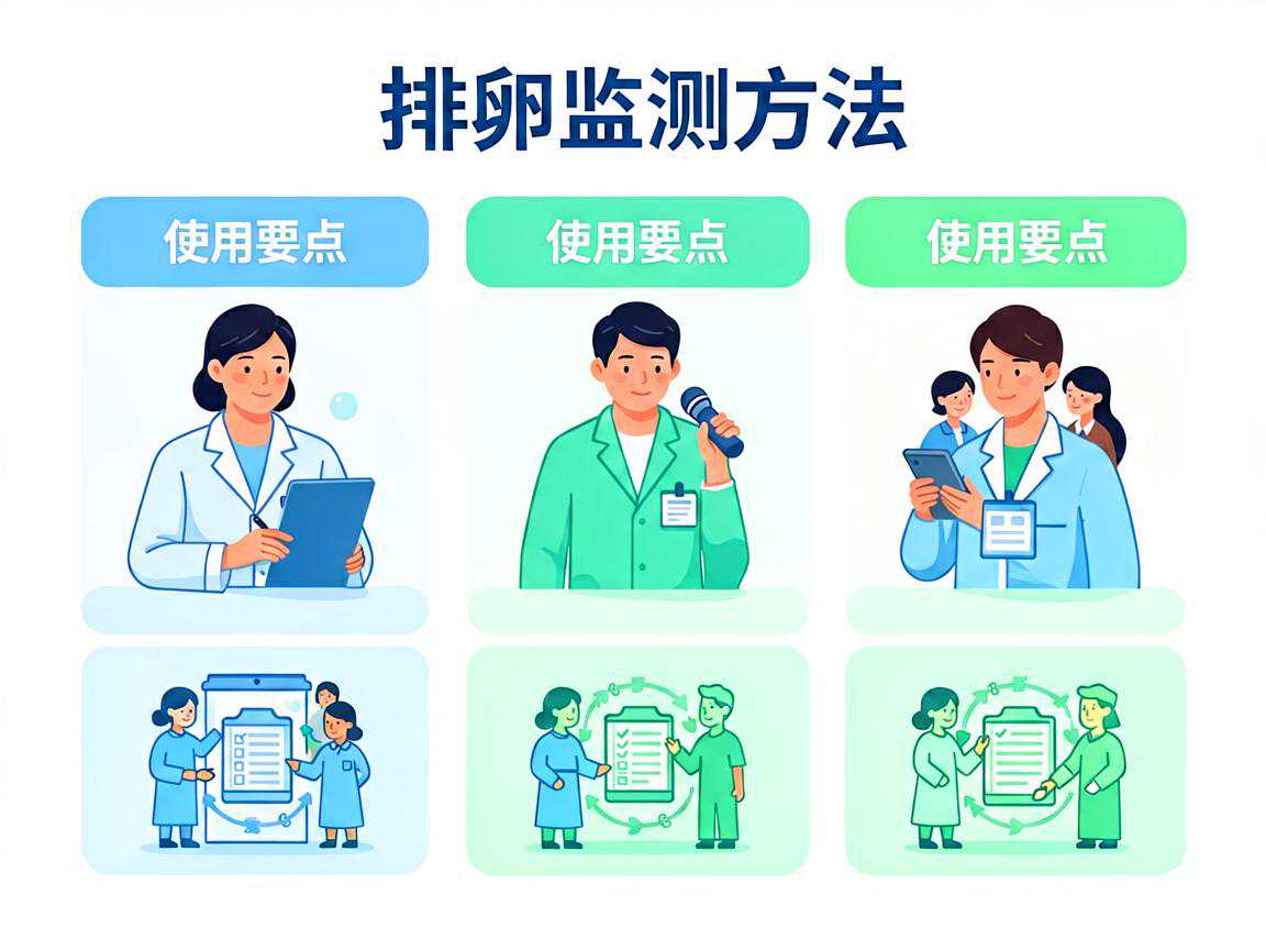 三种排卵监测方法使用要点对比示意图