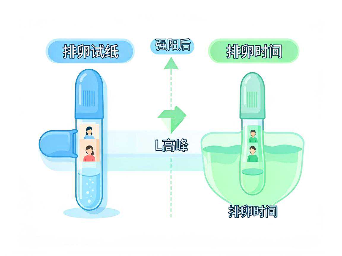 排卵试纸强阳后LH高峰与排卵时间示意图