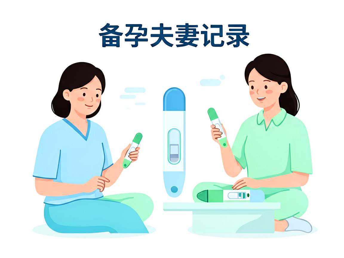 备孕夫妻记录基础体温和排卵试纸结果示意