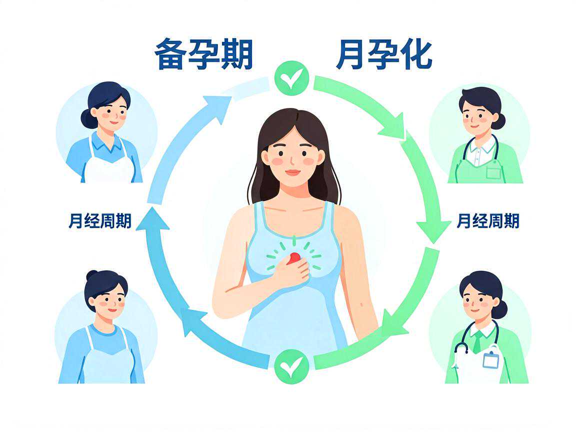 备孕期胸痛与月经周期激素变化示意图