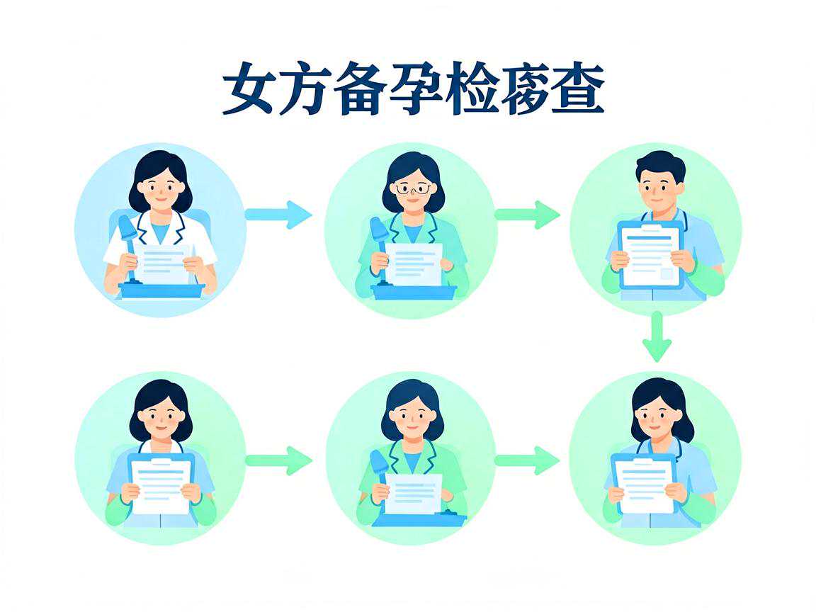 女方备孕检查项目与顺序示意图