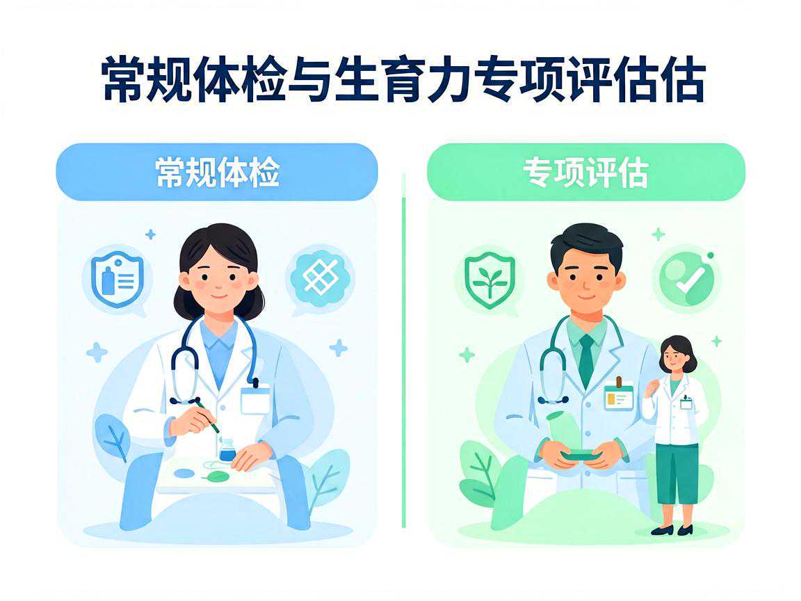 常规体检与生育力专项评估项目对比示意图