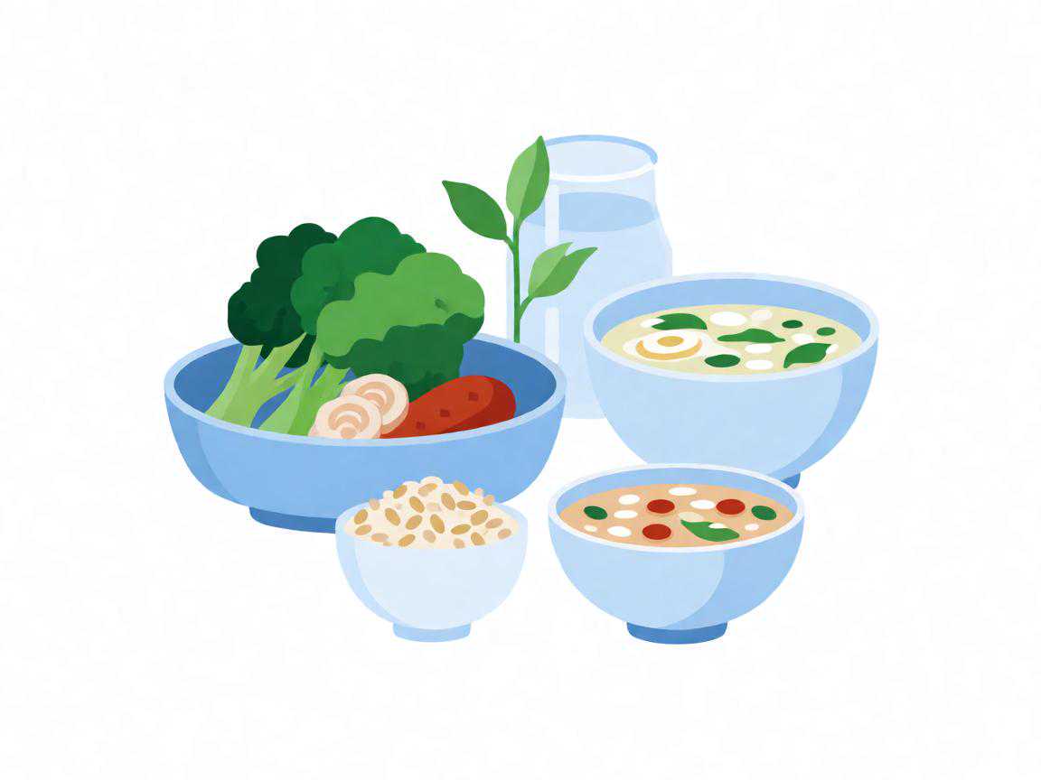 小产后第一周清淡饮食推荐食物示意