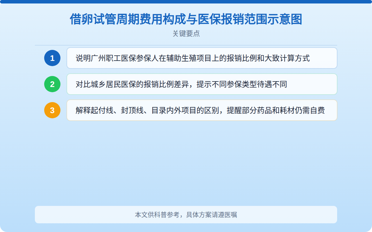 借卵试管周期费用构成与医保报销范围示意图