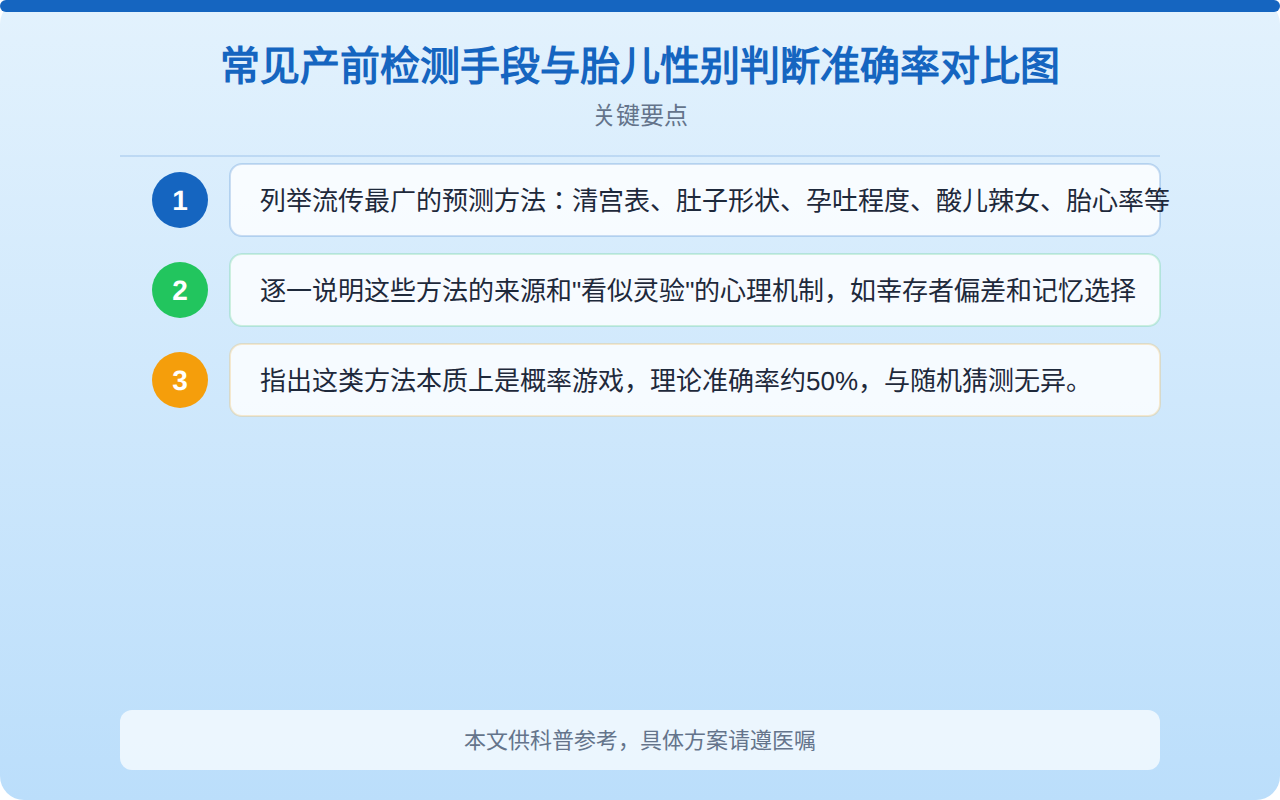 常见产前检测手段与胎儿性别判断准确率对比图