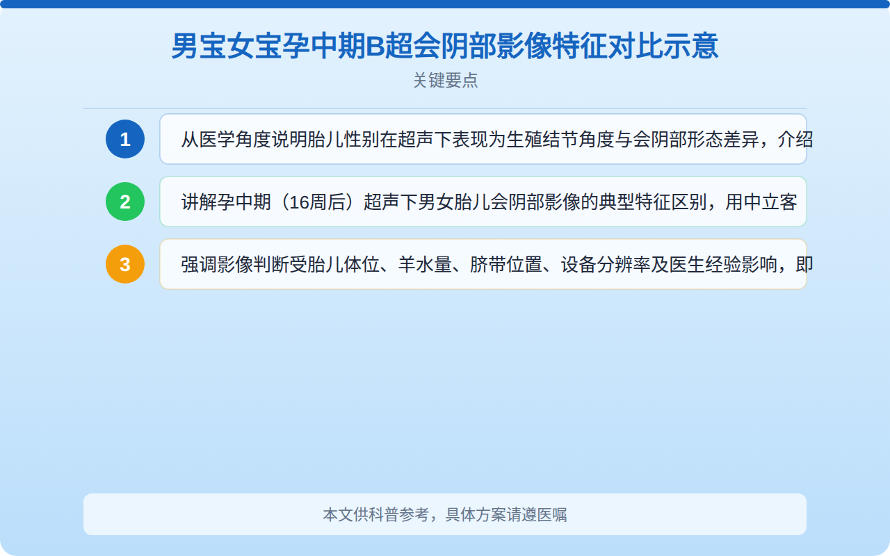 男宝女宝孕中期B超会阴部影像特征对比示意