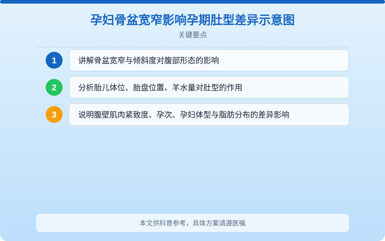 孕妇骨盆宽窄影响孕期肚型差异示意图