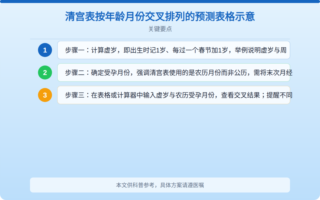 清宫表按年龄月份交叉排列的预测表格示意