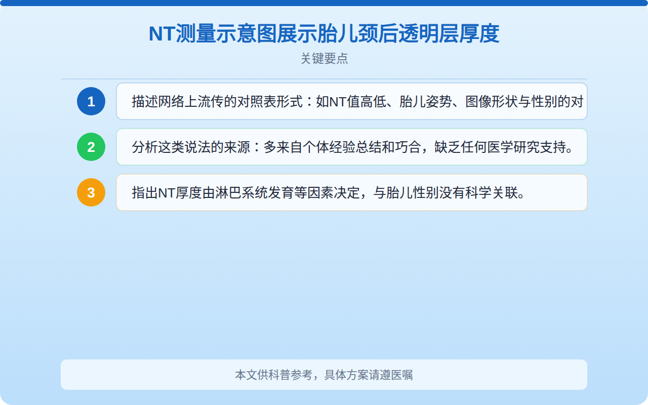 NT测量示意图展示胎儿颈后透明层厚度