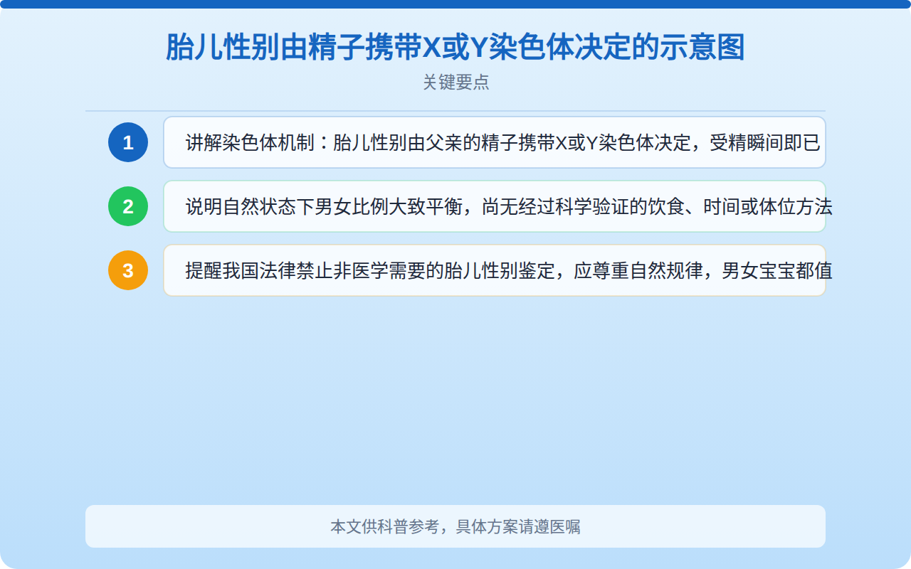胎儿性别由精子携带X或Y染色体决定的示意图