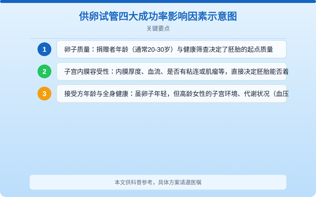 供卵试管四大成功率影响因素示意图
