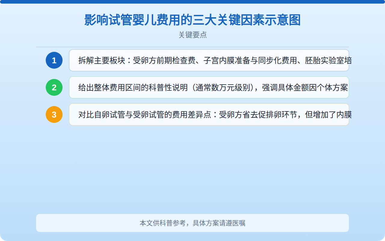 影响试管婴儿费用的三大关键因素示意图