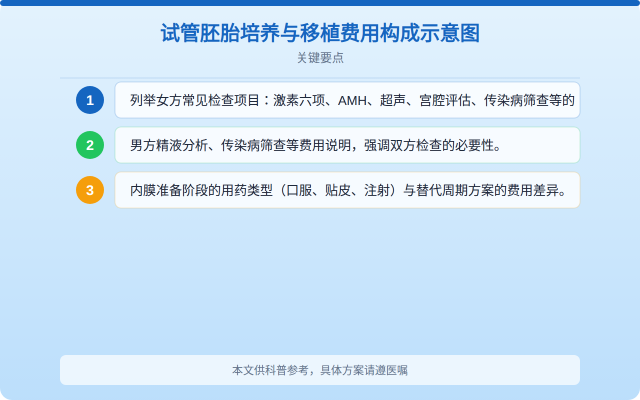 试管胚胎培养与移植费用构成示意图
